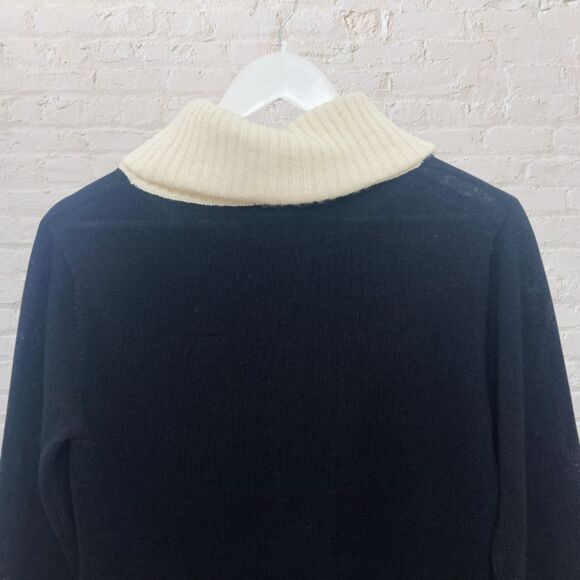 Sisters Vintage 80s Turtleneck Sweater M Black Ivory Colorblock Hong Kong - Picture 5 of 11